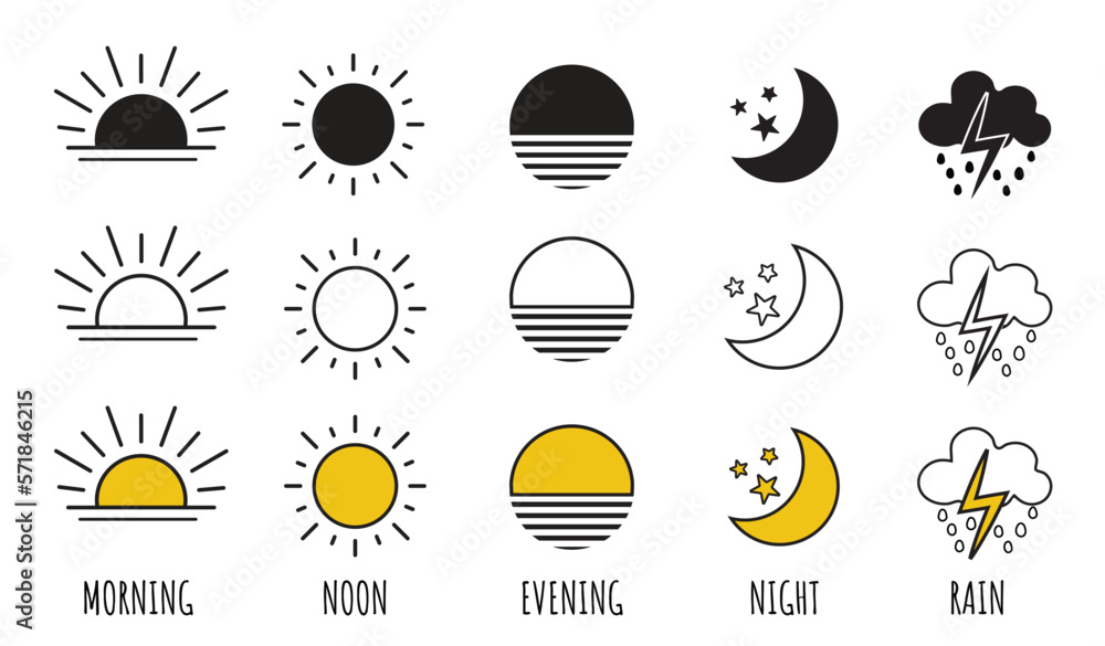 Parts of the Day Morning, Afternoon, Noon, Evening ,Night Icons ...