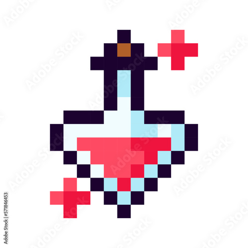 Potion Pixel Art gaming item. Game pixel potion icon, Potion 8Bit game resource. Pixelart vector Illustration isolated on white background.