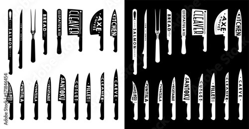 Set of Vintage black and white Knives object with typography background vector Illustration