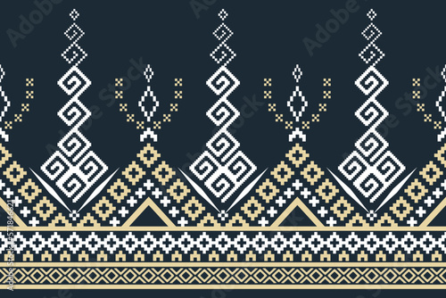 Nature vintages cross stitch traditional ethnic pattern paisley flower Ikat background abstract Aztec African Indonesian Indian seamless pattern for fabric print cloth dress carpet curtains and sarong