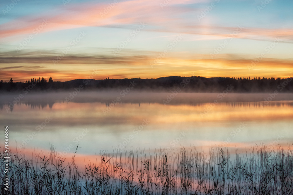 Beautiful sunset over the lake near Dorotea, Sweden