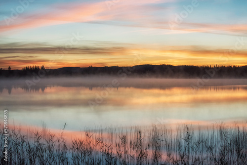 Beautiful sunset over the lake near Dorotea  Sweden