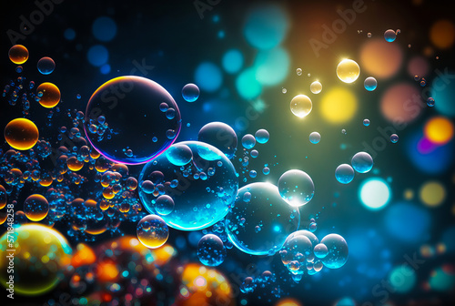 An explosive background of translucent multicolored bubbles offering a dynamic and magical universe. A captivating and unique image. Generative AI photo