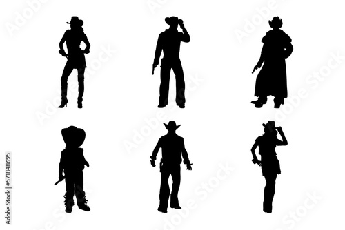 Set of silhouettes of cowboy costumes vector design