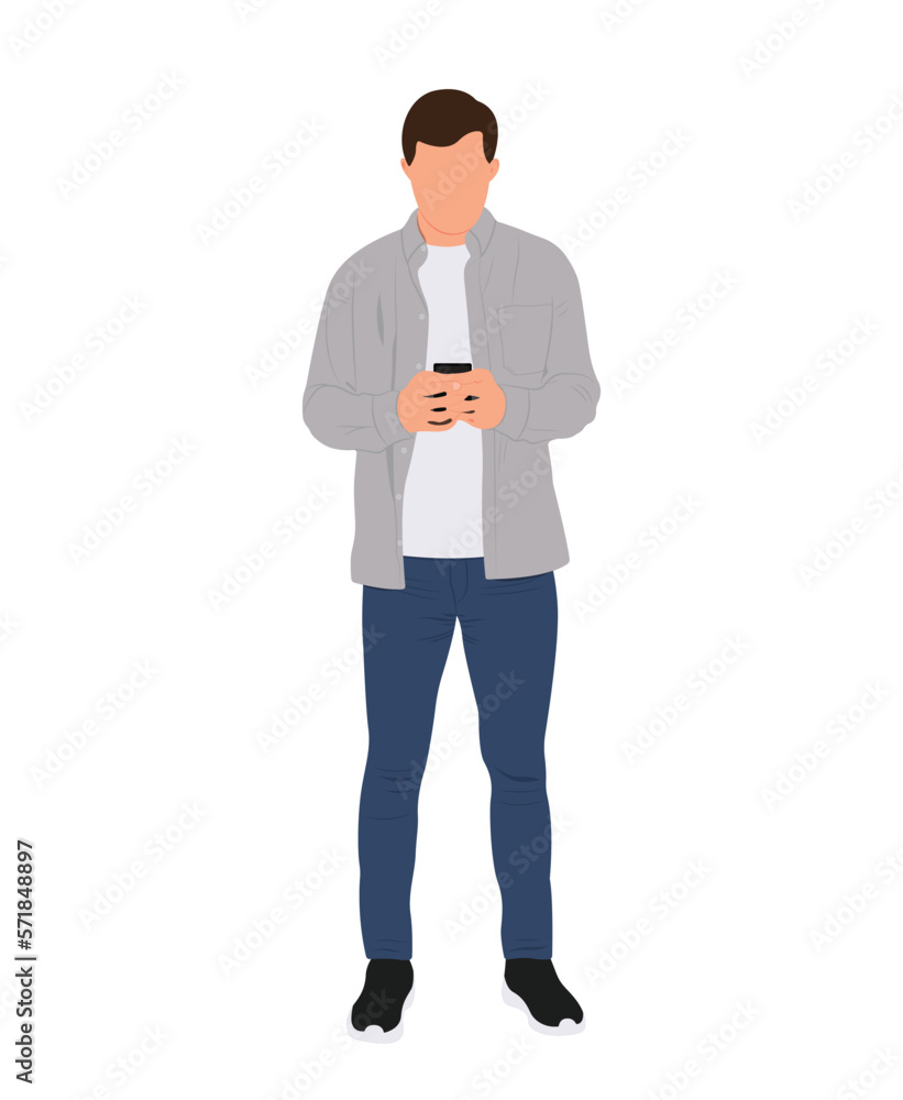 Man With Mobile Phone, Male Character Holding Cell Phone Man With Mobile Phone, Male Character Holding Cell Phone
