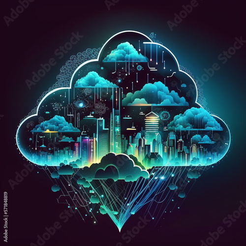 Application development concept of a smart city blanket by the Internet and cloud services that connects life, work, leisure and information technology. AI Generated.