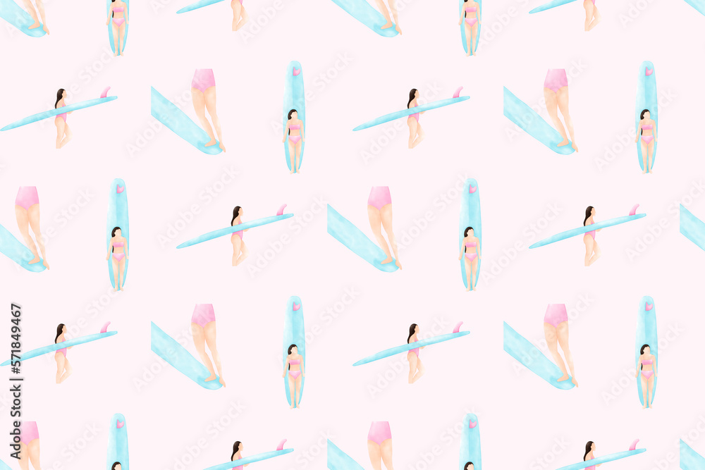 Surfer Girl Surfing Bikini Patterns Background Surfer Girl Surfing Bikini Patterns Background