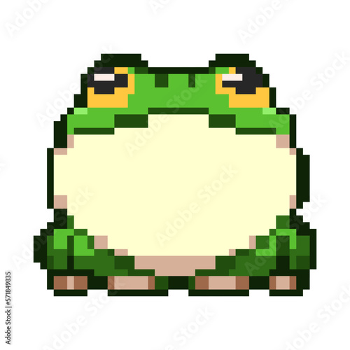 Vector fat green leafy frog with teary eyes pixel art style suitable for sticker and decoration
