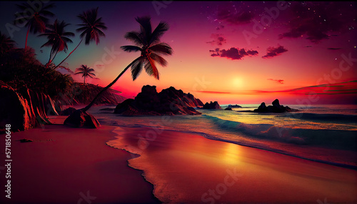 Amazing sunset in a mexican beach, beautifull colors. Ai generative © ZoomTeam
