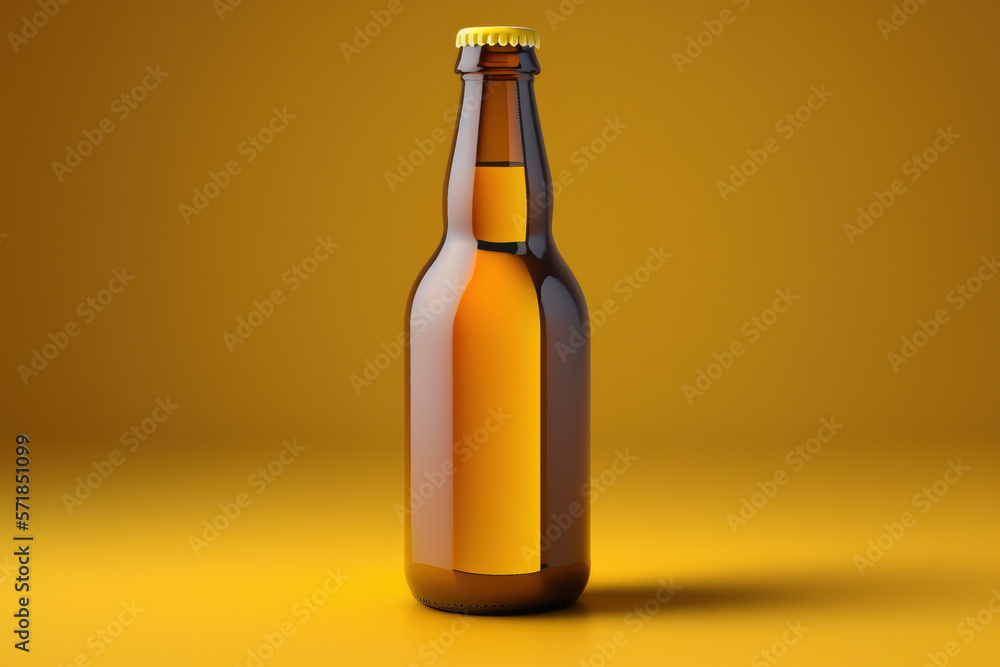 Realist Beer Bottle Photography and Yellow Background Realist Beer Bottle Photography and Yellow Background