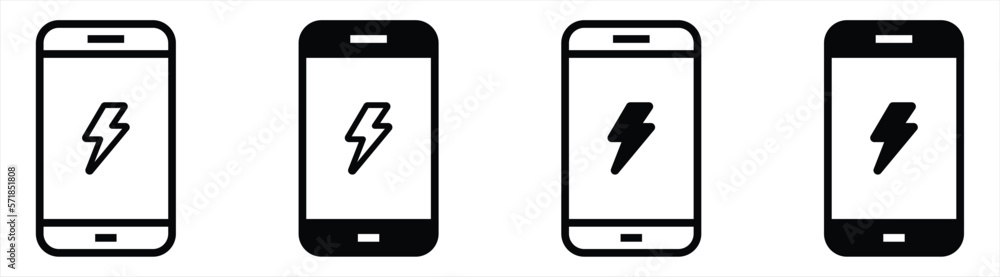 mobile phone with lightning icon set. mobile phone charging sign symbol collections, vector illustration mobile phone with lightning icon set. mobile phone charging sign symbol collections, vector illustration