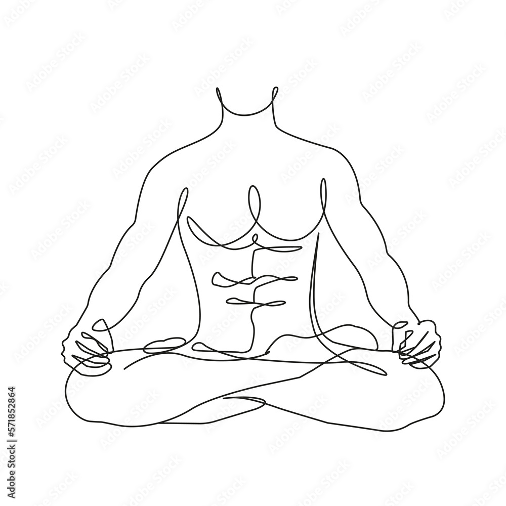 Man Nude Body Line Art Drawing Man In Pose Lotus One Line Illustration Male Figure Yoga Relax 