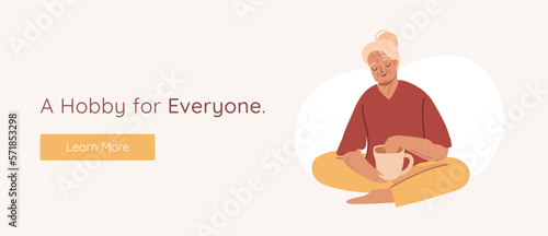 Pottery workshop webbanner design template. Inclusive hobby classes for Senior people concept.