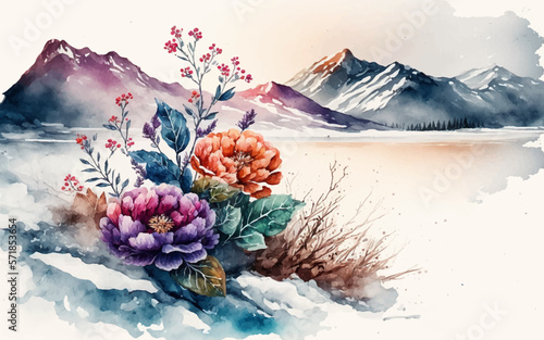 Beautiful abstract watercolor colorful flower design. Watercolor floral seamless pattern with colorful wildflowers, leaves. Colorful spring flower background with watercolor.