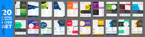 set of 20 Mega collection digital marketing corporate business flyer design template. digital marketing flyer bundle. business flyer bundle. set of 20 Item digital marketing flyer with unique shapes.