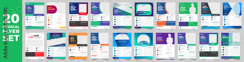 set of 20 Mega collection medical health care doctor flyer design template. medical healthcare flyer bundle. healthcare flyer set. set of 20 Item medical healthcare flyer with unique shapes.