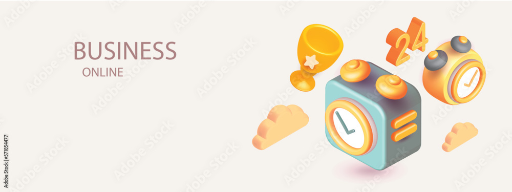 design Yellow alarm clock in house office with 24 hours concept work target group gold cup
 time minimal 3d vector icon sign
