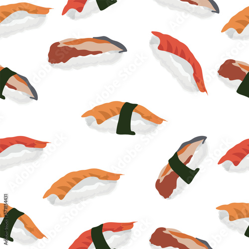 A luxurious pattern of Sushi, traditional Japanese cuisine. Asian seafood group. Template for sushi restaurant, cafe, delivery or your business