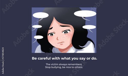 Stop bullying vector illustration banner poster template isolated on gray landscape background. Simple and flat styled no verbal bully harassment for prints or social media and website post.