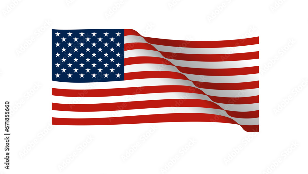 Fototapeta premium US flag isolated on transparent background, wave flag, color, vector illustration