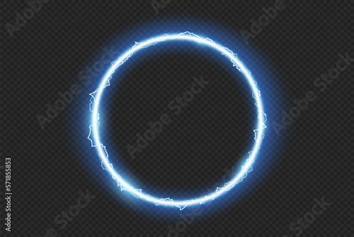 Vector neon round glowing frame with discharges