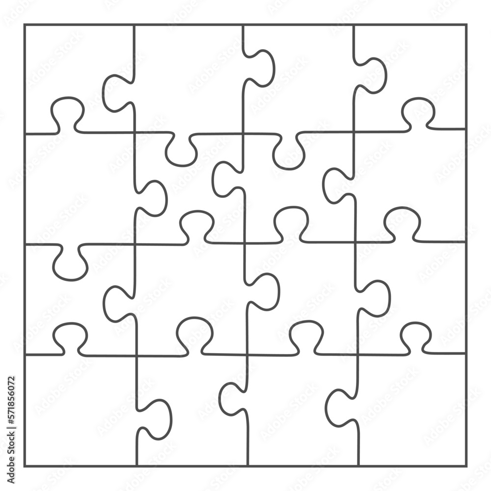 Jigsaw puzzle white color. puzzle grid 4x4. Game mosaic 16 individual  parts. Stock Vector | Adobe Stock