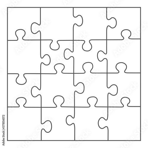 Jigsaw puzzle white color. puzzle grid 4x4. Game mosaic 16 individual parts.