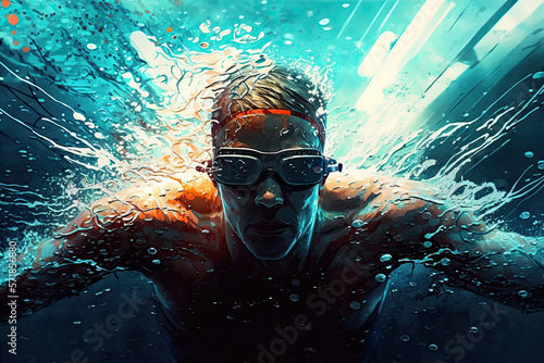 a swimmer dives. Generative AI photo