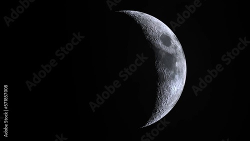Close up surface of the Moon.  Timelapse 3d simulation of the Moon in month