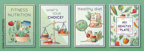Dietology Nutritionist Posters Set