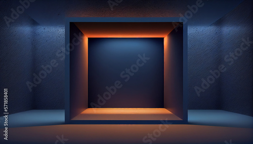 Fototapeta Naklejka Na Ścianę i Meble -  Navy blue room mockup with hidden lighting for products exhibition, display, and backdrop. Generative AI
