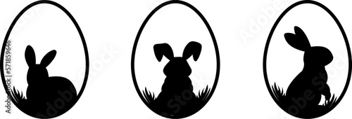 Easter egg icons.Eggs with a rabbit on the grass.Easter line icon.Set of easter bunny icons.Easter egg shape with a rabbit.Happy easter.