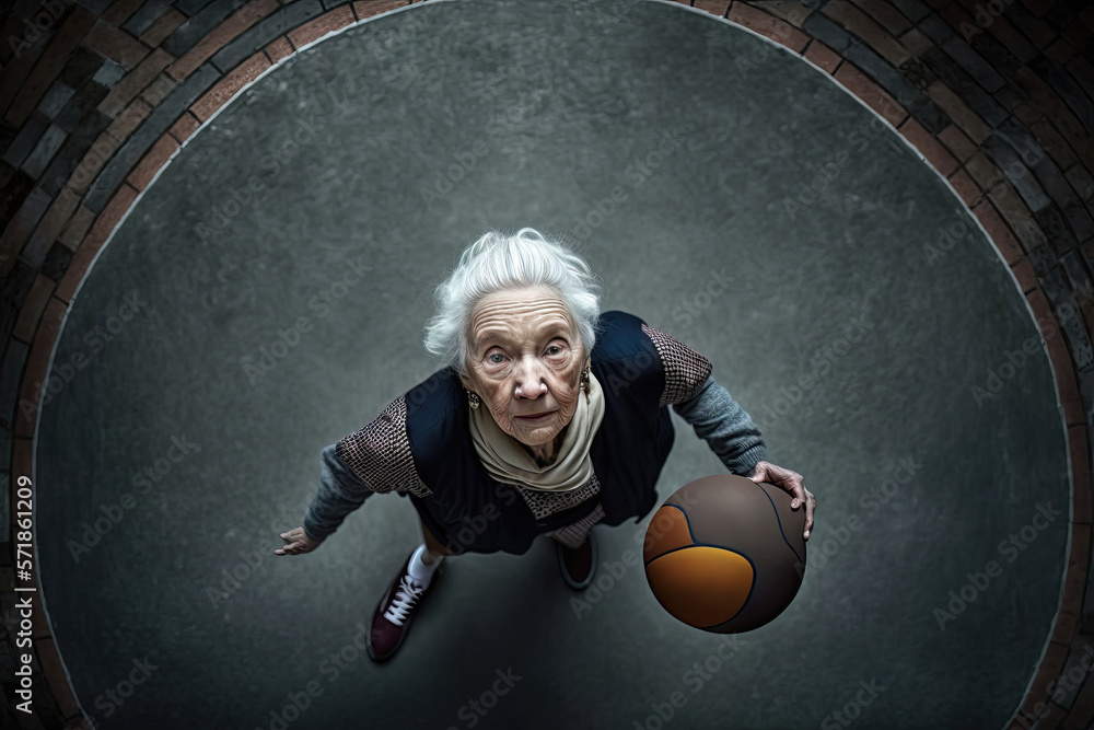 Old lady plaing basketball, AI generated Old lady plaing basketball, AI generated