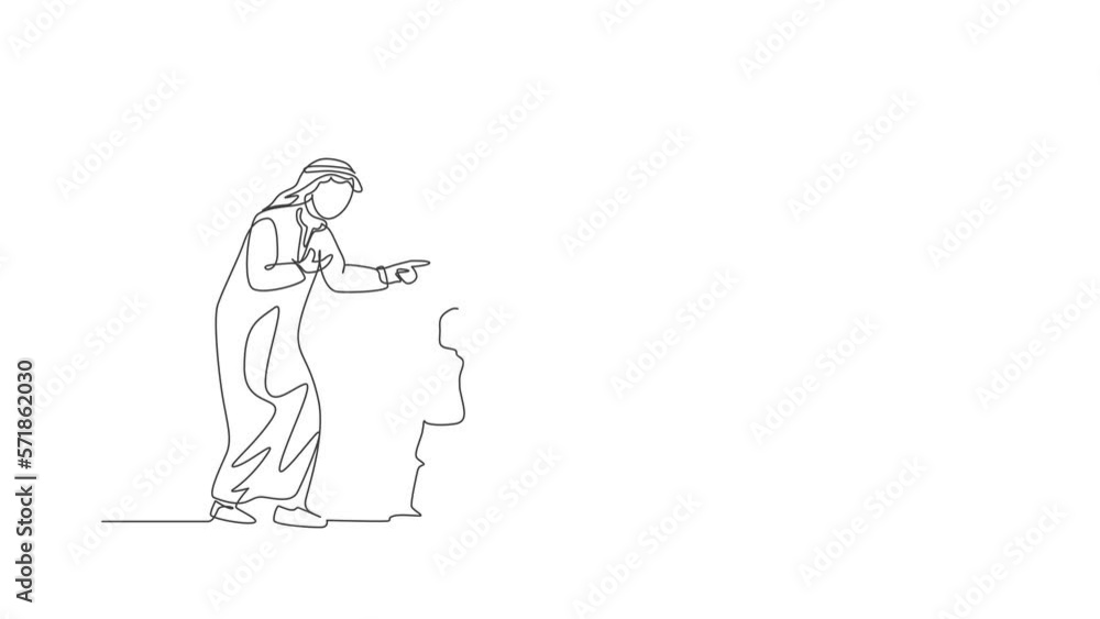 Animated self drawing of continuous line draw young Arabian father give talk and wise advice to his daughter. Happy Islamic muslim loving parenting family concept. Full length single line animation. Animated self drawing of continuous line draw young Arabian father give talk and wise advice to his daughter. Happy Islamic muslim loving parenting family concept. Full length single line animation.