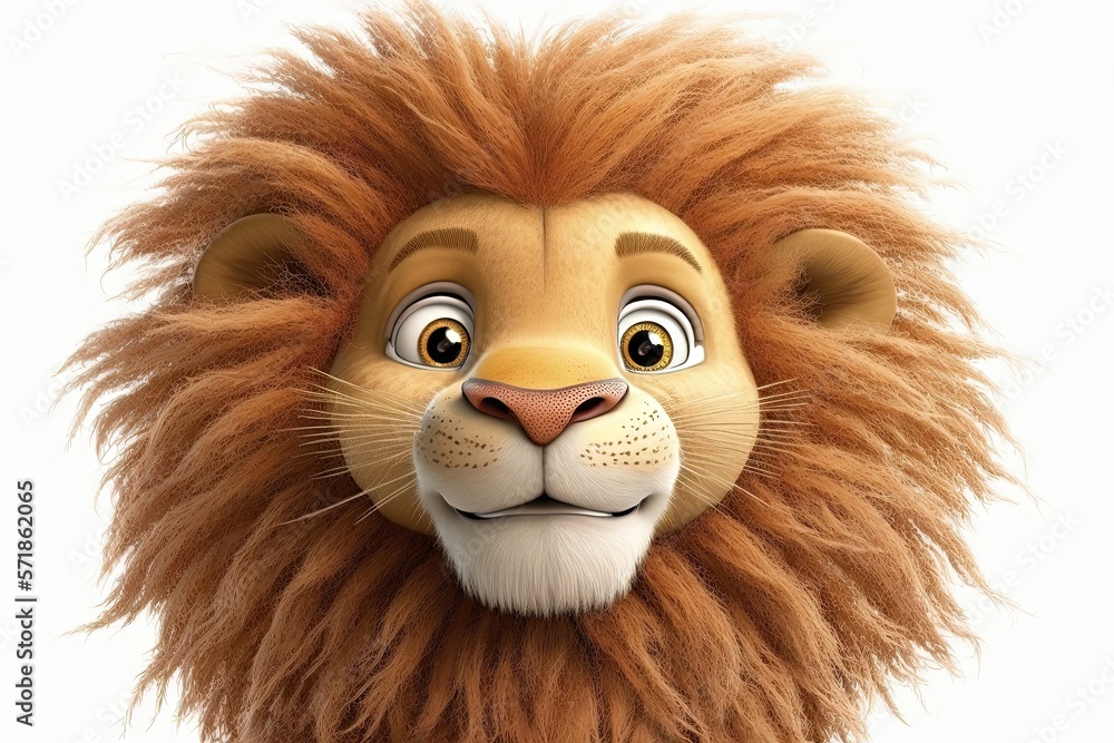 Cute cartoon of lion character, portrait. Generative AI