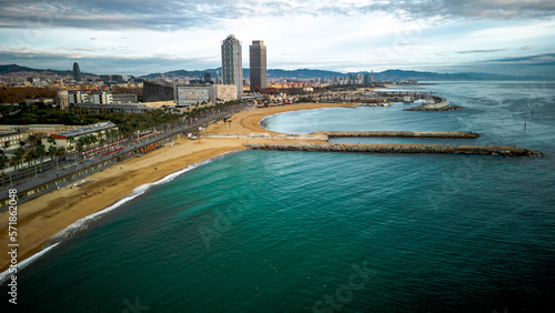 Aerial view of Barcelonet Beach Barcelona Travel