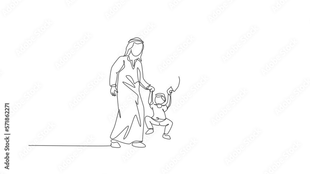 Animation of one line drawing of Islamic mother and daughter playing, lifting their son's hand together. Happy Arabian family parenting concept. Continuous line self draw animated. Full length motion. Animation of one line drawing of Islamic mother and daughter playing, lifting their son's hand together. Happy Arabian family parenting concept. Continuous line self draw animated. Full length motion.
