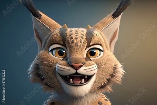 Cute cartoon of lynx character, portrait. Generative AI
