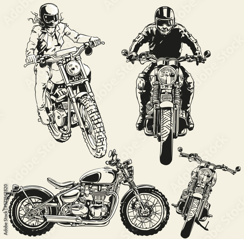 vintage classic motorcycle hand draw collection vector illustration a