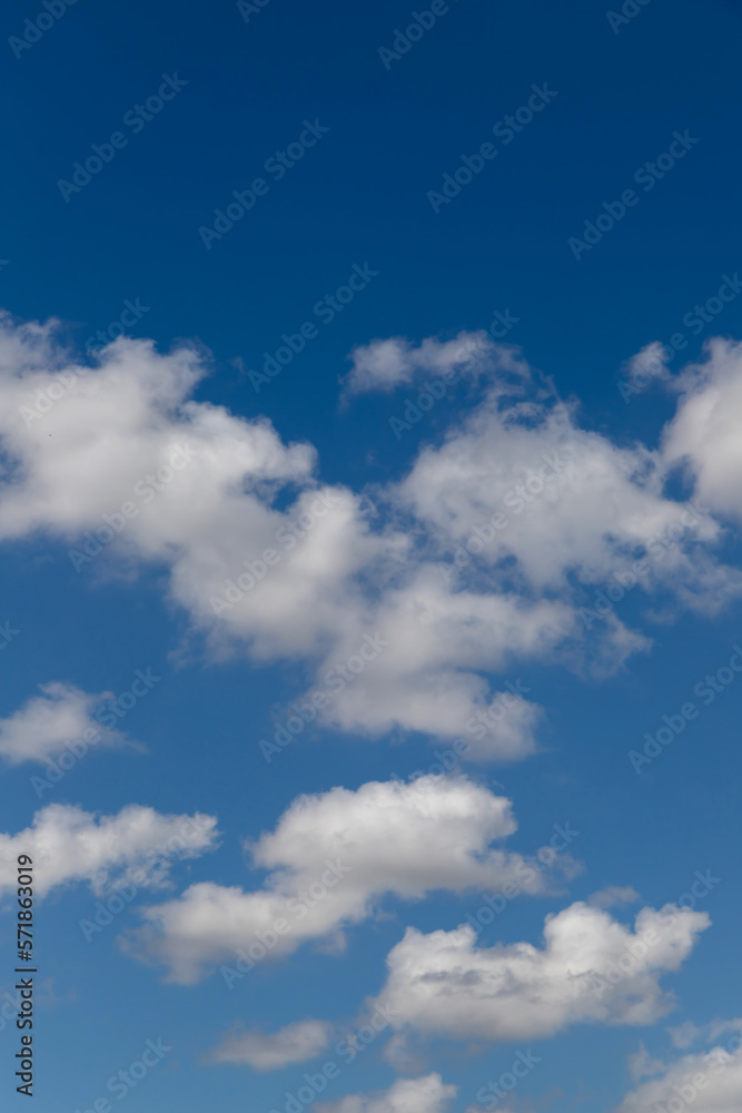 Fototapeta premium White cumulus clouds on a clear blue sky.
