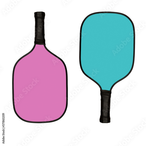 Mock up pink pickleball racket. Pickleball pattern. Light blue and pink pickleball paddle.