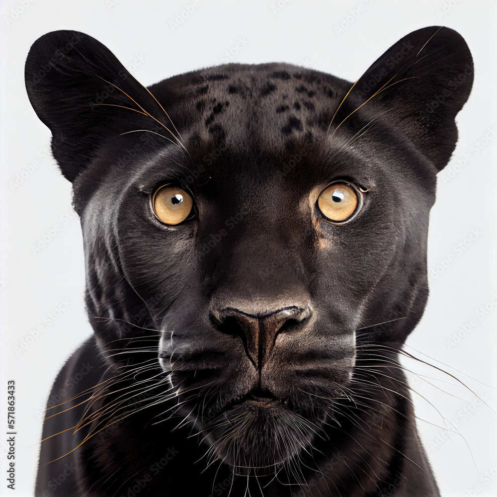 Adult Black Panther. portrait isolated on a white background. Generative AI. 