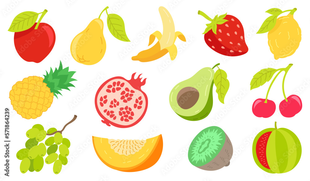 Tropical fruits. Juicy colors. Vector illustration.