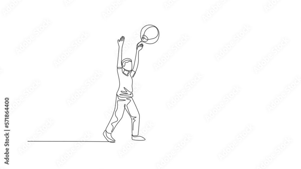 Animated self drawing of one continuous line draw young father playing throw beach ball with his son at home. Happy family parenthood concept. Full length single line animation illustration. Animated self drawing of one continuous line draw young father playing throw beach ball with his son at home. Happy family parenthood concept. Full length single line animation illustration.
