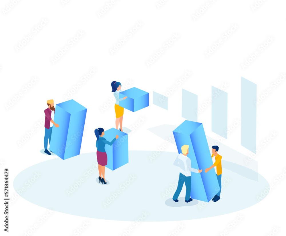 Vector of a businesspeople team assembling graph bars in a growing up chart Vector of a businesspeople team assembling graph bars in a growing up chart