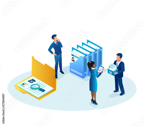 Vector of a group of businesspeople reviewing files of job applicants