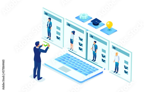 Vector of a recruiter reviewing cv of online applications