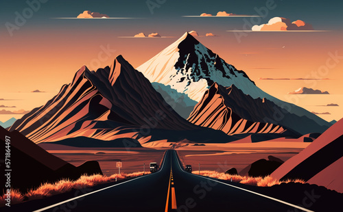 Picture of a road with mountains. Generative AI