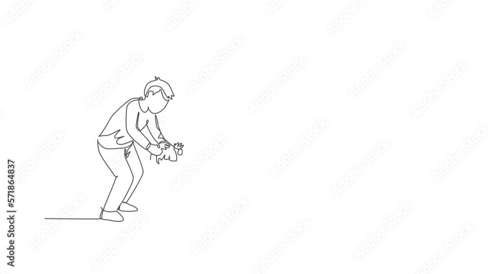 Animation of one single line drawing of young dad teaching his daughter learning lead walk at home illustration. Happy family parenting concept. Continuous line self draw animated. Full length motion. Animation of one single line drawing of young dad teaching his daughter learning lead walk at home illustration. Happy family parenting concept. Continuous line self draw animated. Full length motion.