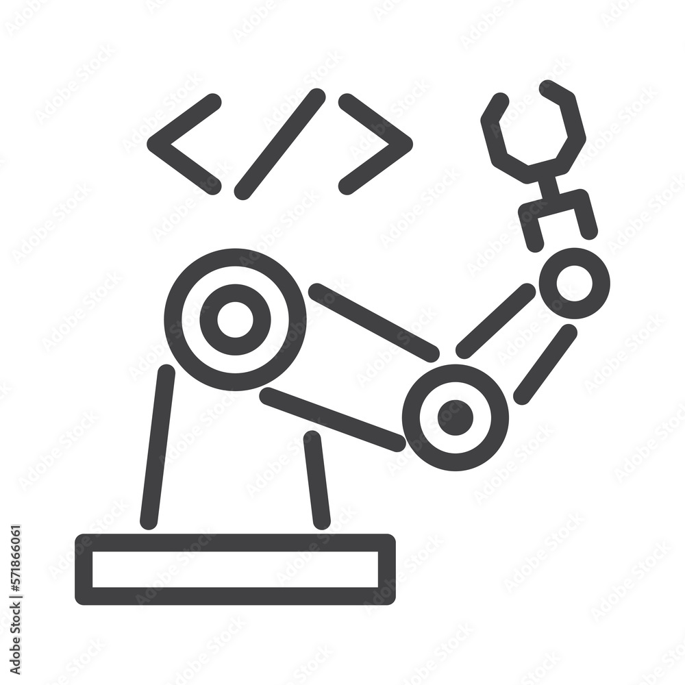 machine coding, robotic arm, simple thin line icon machine coding, robotic arm, simple thin line icon